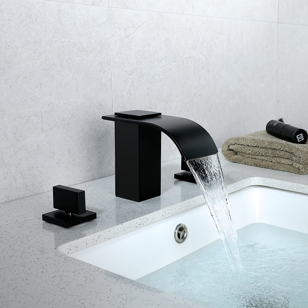 Milly Waterfall Widespread Bathroom Sink Faucet Matte Black 2-Handle Solid Brass