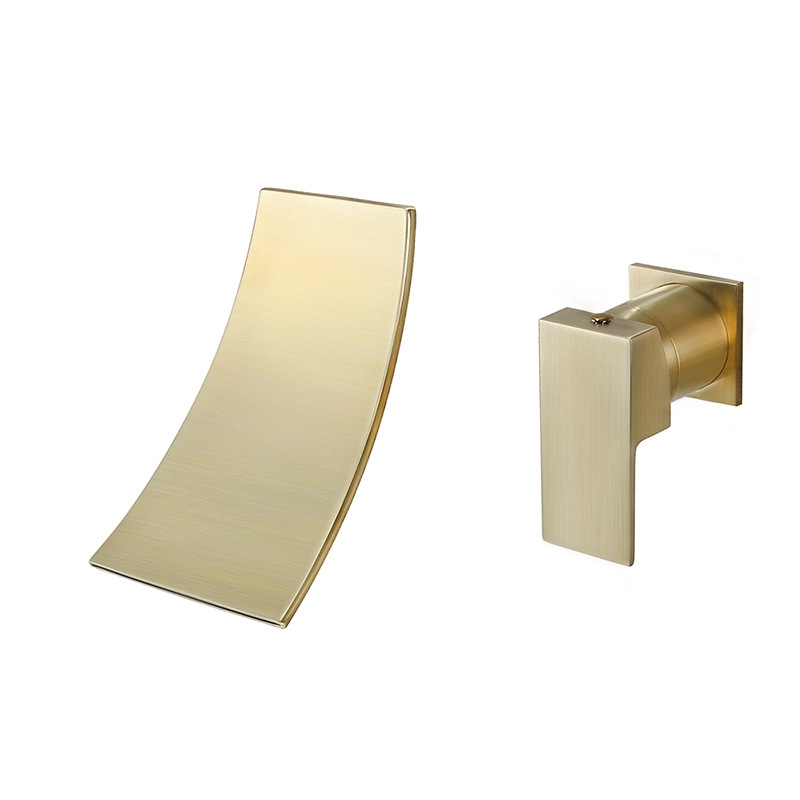 Modern Design Wall Mounted Brushed Gold Bathroom Basin Tap Single Lever Handle