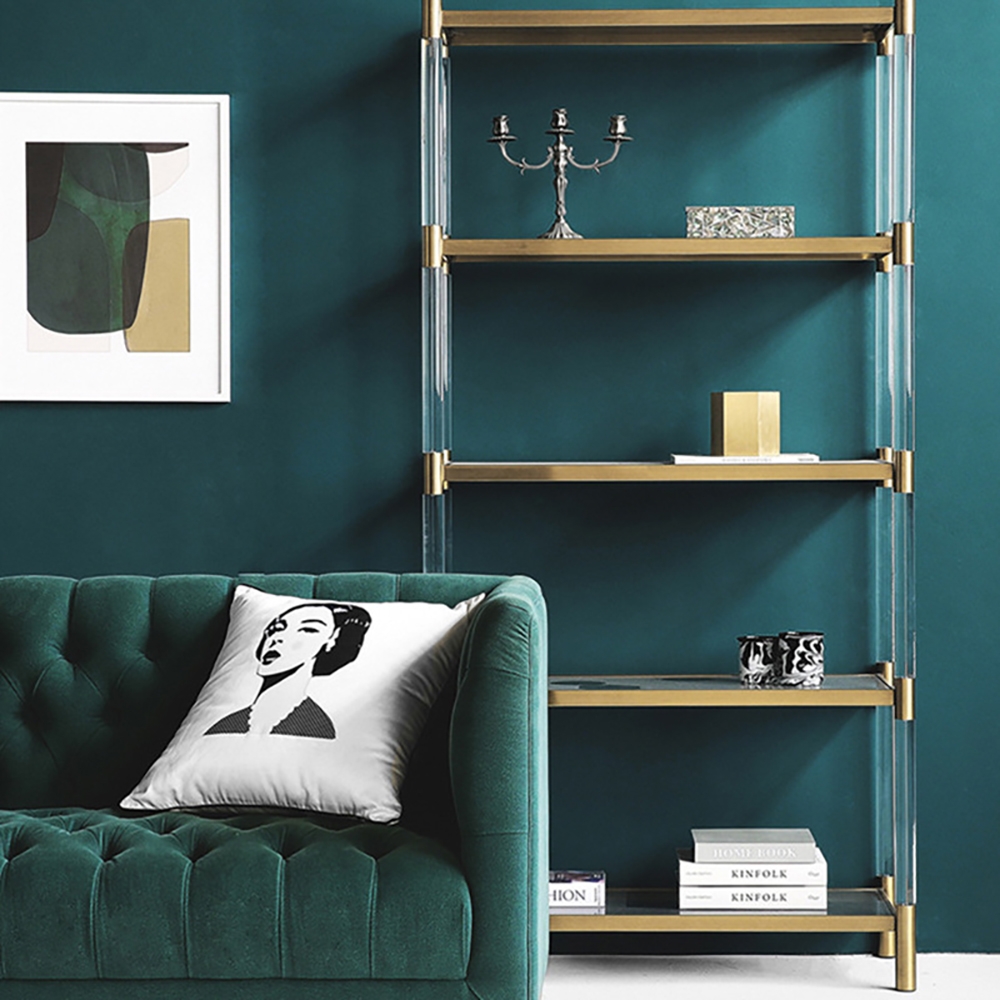 

Gold & Clear Acrylic Bookshelf 4-Tier Modern Bookcase