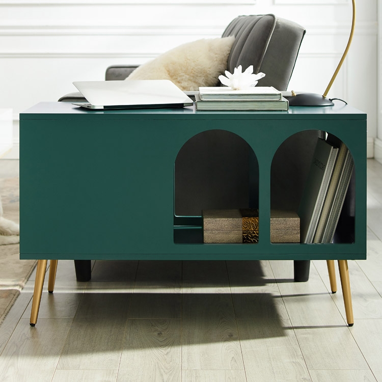 Green End Table with Storage Living Room Side Table 2 Drawer & Open Storage