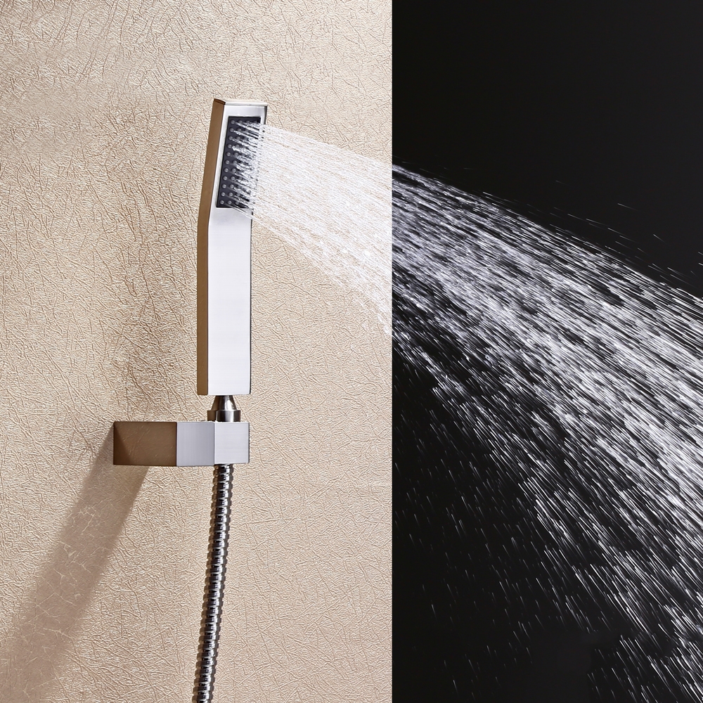 Modern 12 Inches Thermostatic Square Ceiling Mount Rain Shower Head And 6 Body Sprays And Wall 