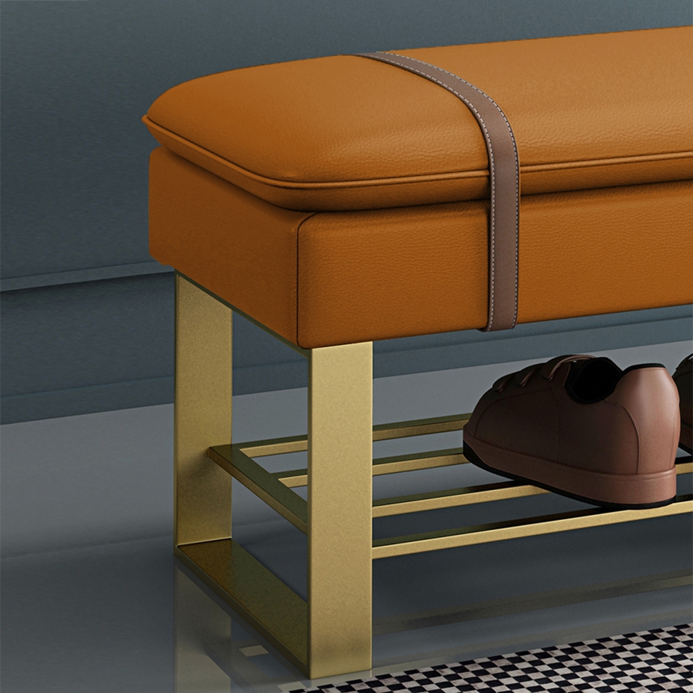 Modern Entryway Bench Orange Velvet Upholstered Ottoman Bench For End