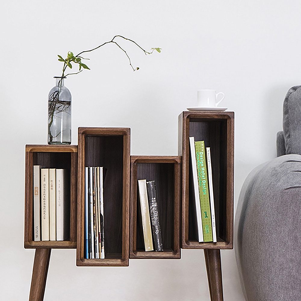 Rustic Wood Bookshelf Magazine Holder Walnut Office BookcaseHomary