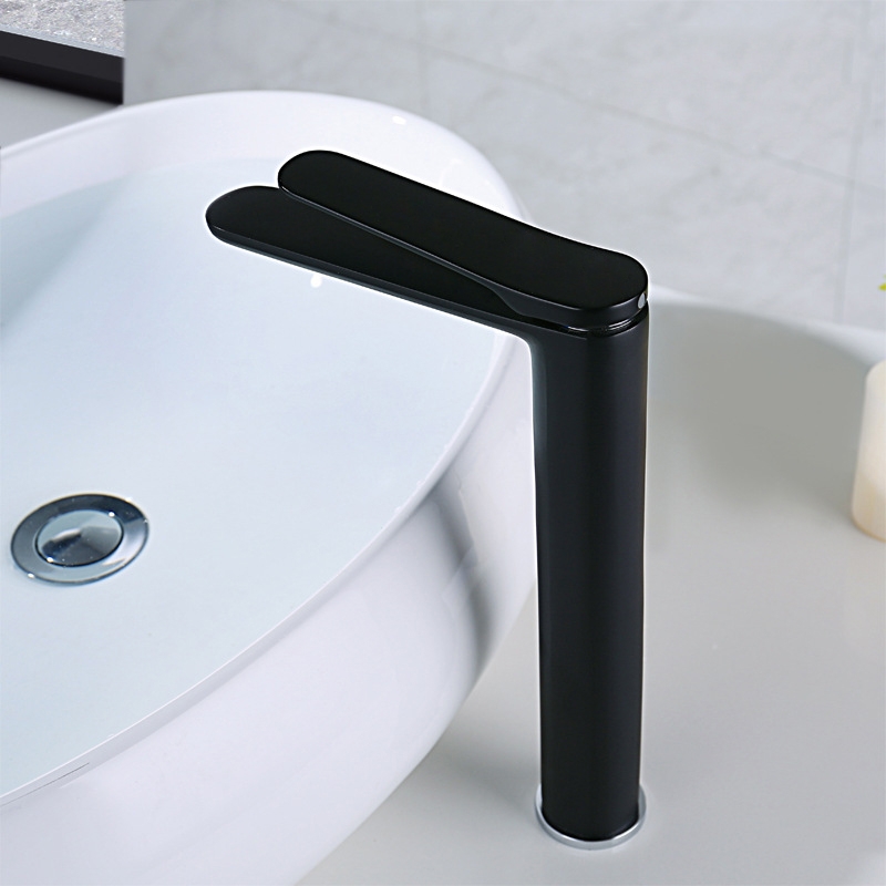 Dewey Modern Stylish Monobloc 1-Handle Bathroom Tall Basin Mixer Tap in Matte Black Solid Brass