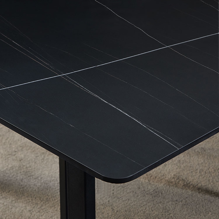 55" Rectangle Stone Dining Table with Carbon Steel Base in Black
