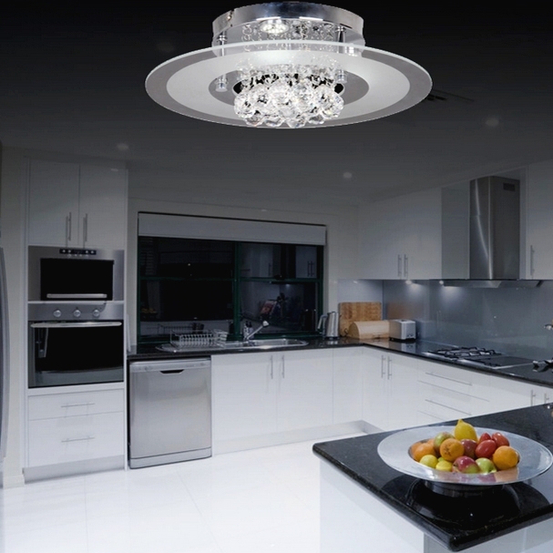 Frisbee Stylish Round LED Clear Crystal Flush Mount Ceiling Light in Chrome