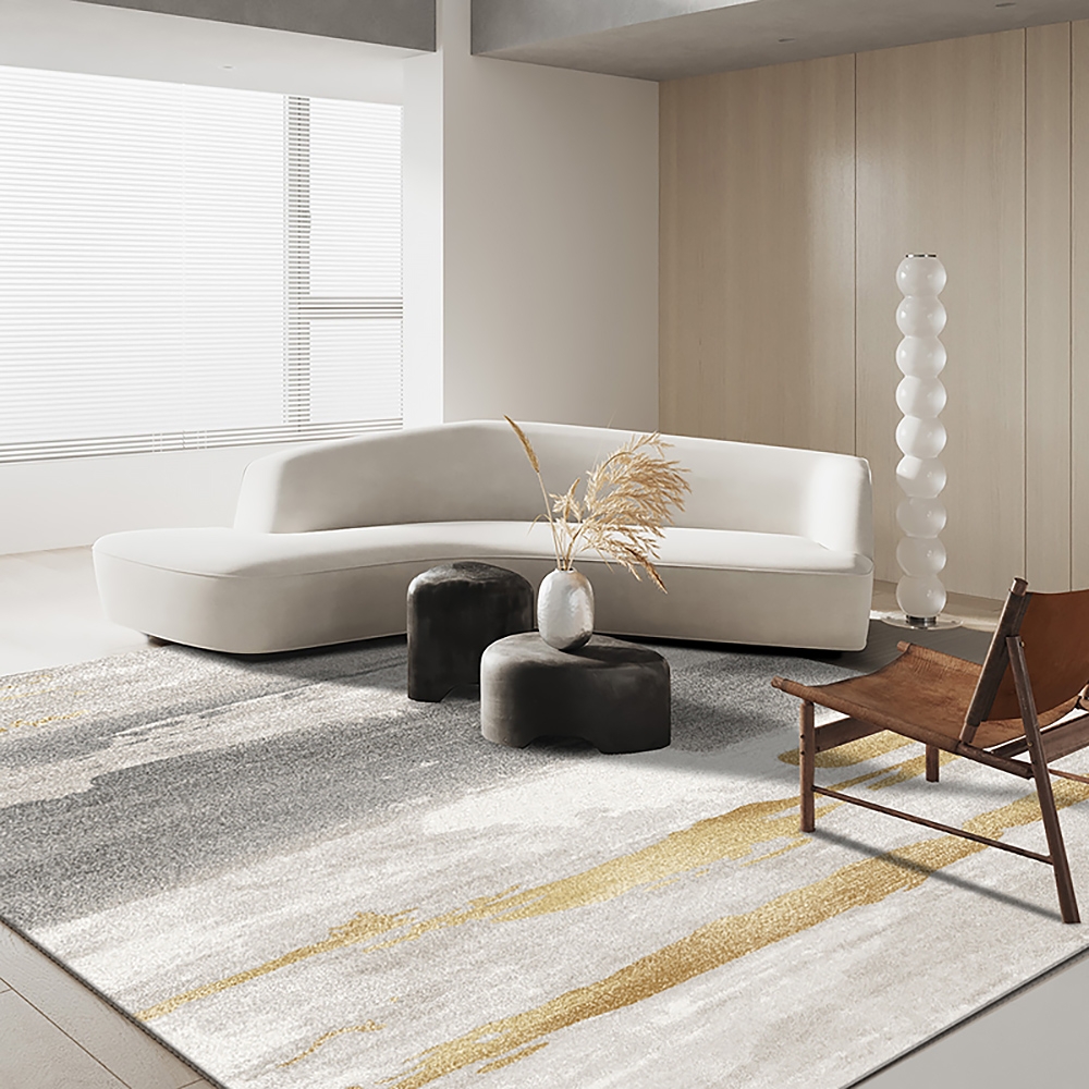 Abstract Modern Rectangle Rug Indoor Area Rug 5'x7' Gold & Grey