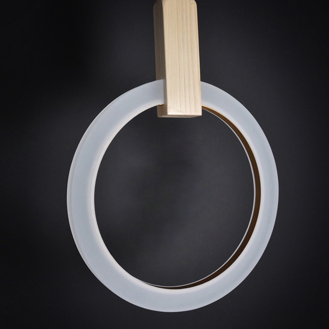 Minimalist Modern LED Ring Acrylic Diffuser Wood Pendant Light in Large