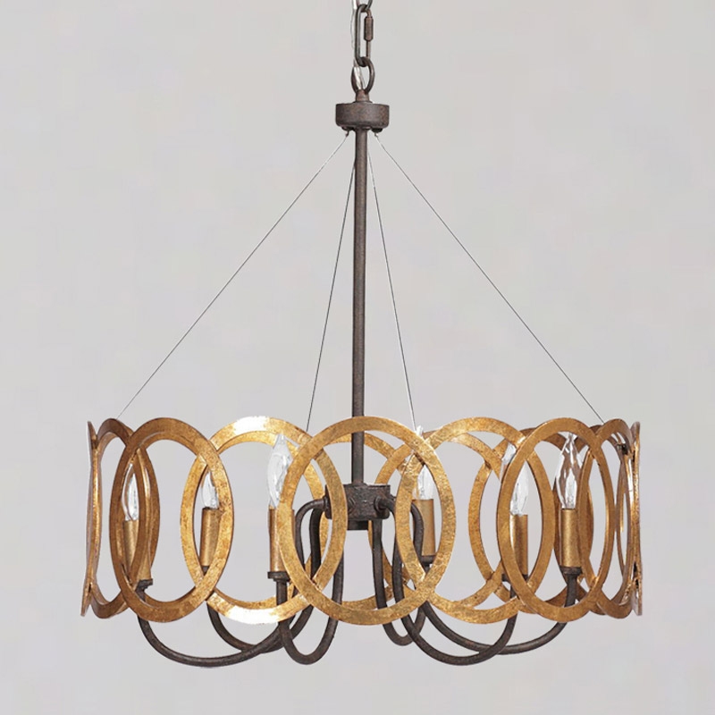 Gold Drum 6-Light Chandelier Round Metal Ceiling Lighting