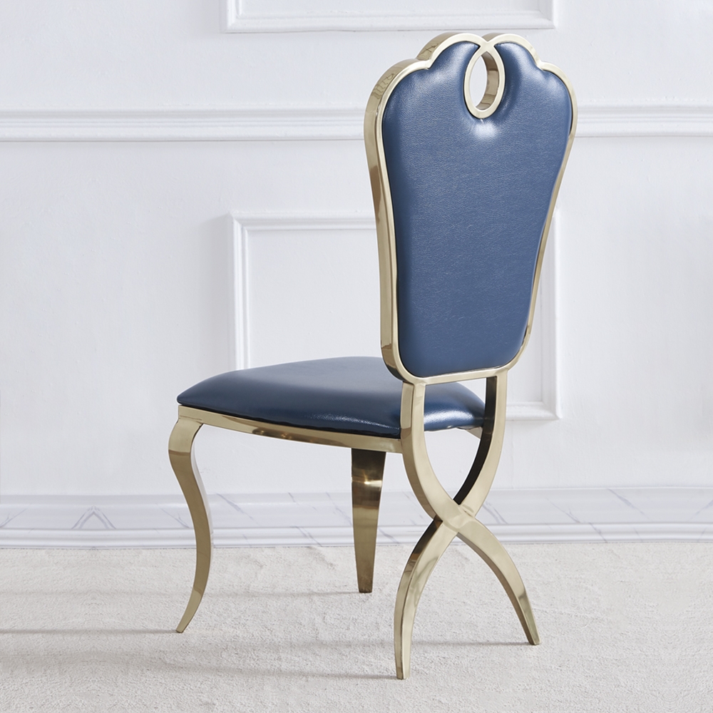 Modern Upholstered Blue Dining Chair with Golden Frame Set of 2