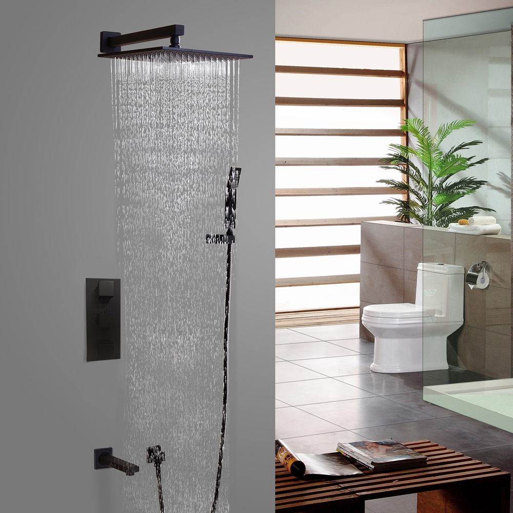 Image of 10" Wall-Mount Rain Shower System with Hand Shower & Tub Filler Thermostatic