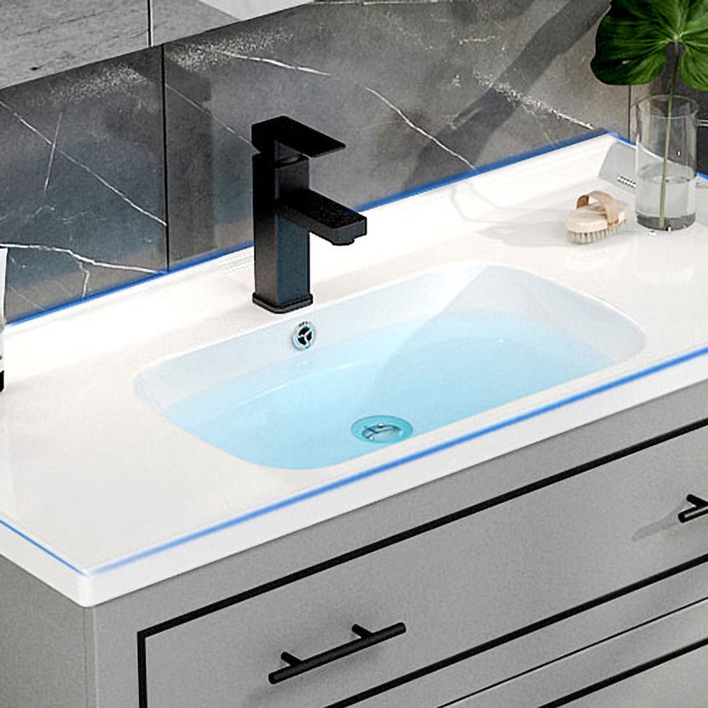 24" Gray Modern Floating Bathroom Vanity Single Ceramic Sink with Drawers