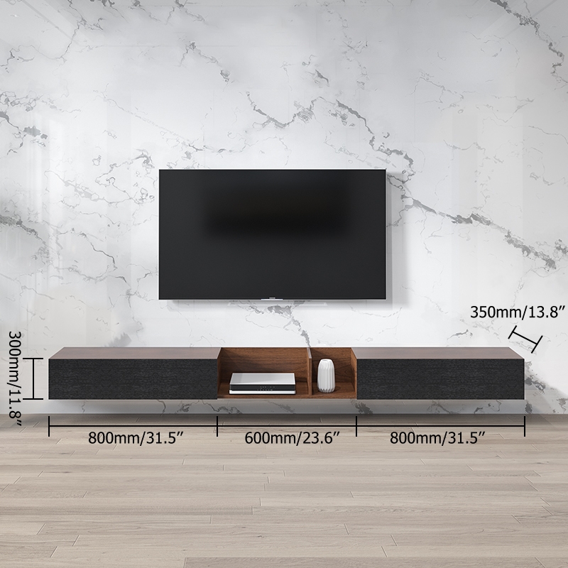 Black & Walnut Floating TV Stand Wall-Hung for TV Up to 100 Inch