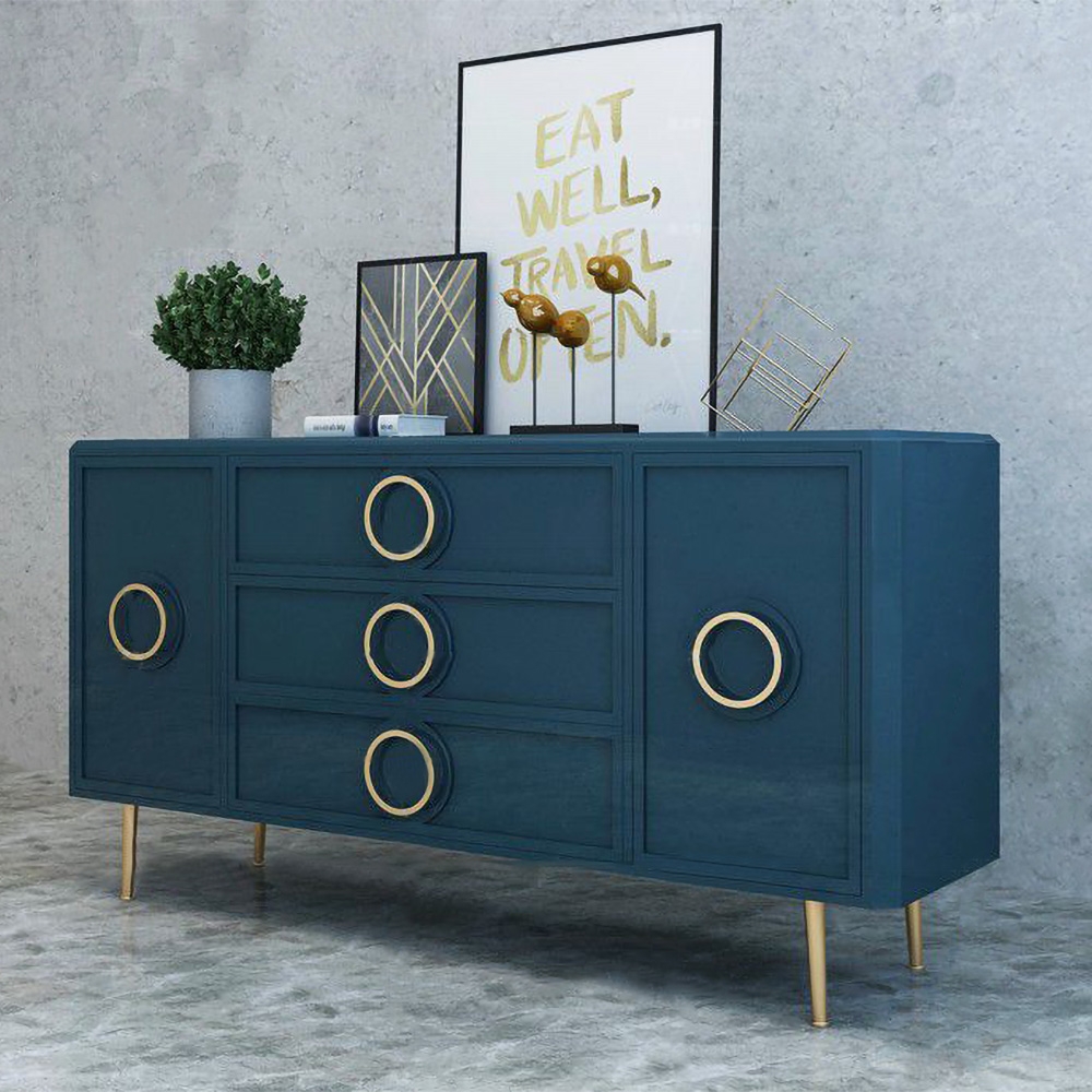 Rindix Blue Sideboard Cabinet Gold Credenza Drawers & 2 Doors 1200mm Mid-Century