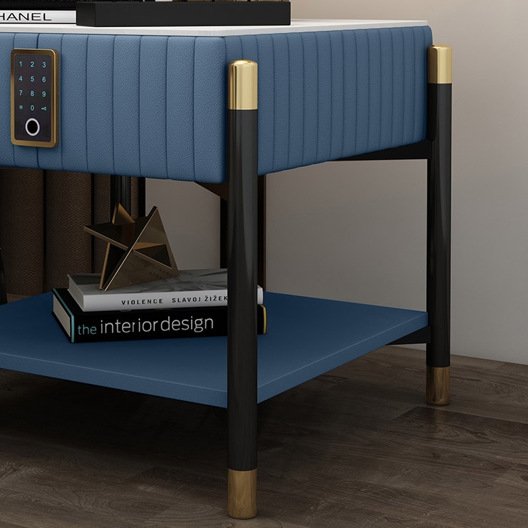 Table de chevet rembourrée bleue Tables de nuit à 1 tiroir avec serrure électronique
