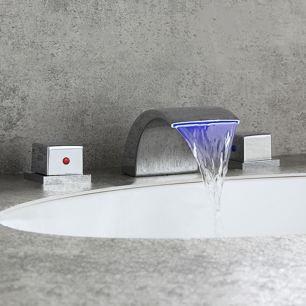 

Victoria Waterfall Widespread Sink Faucet With LED Lights Double Knobs