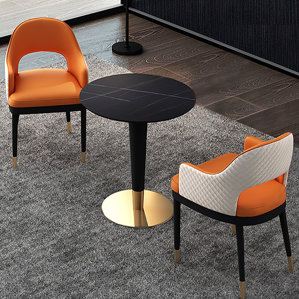 Ensemble de 2 chaises de salle à manger capitonnées en similicuir orange moderne avec dossier et accoudoirs creux