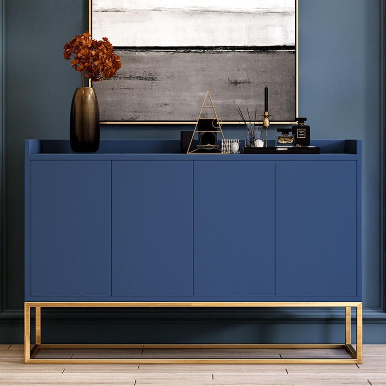 Modern 1200mm Blue Buffet Sideboard Kitchen Sideboard Cabinet with 4 Doors in Gold