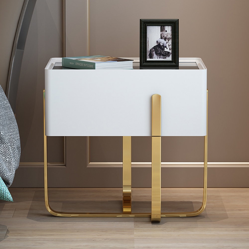 

Modern White&Blcak Nightstand with Drawer Gold with Storage Bedside Table