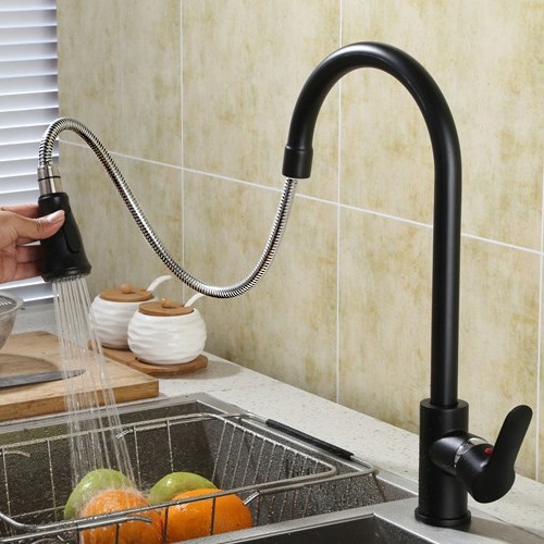 Matte Black High-Arc Single Handle Pullout Sprayer Kitchen Faucet with Dual Function