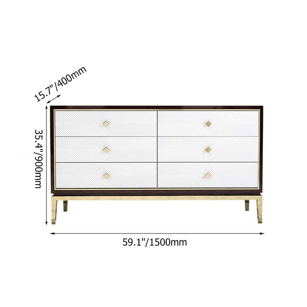 1500mm Modern Bedroom Dresser with 6 Drawers Cabinet for Storage in Gold