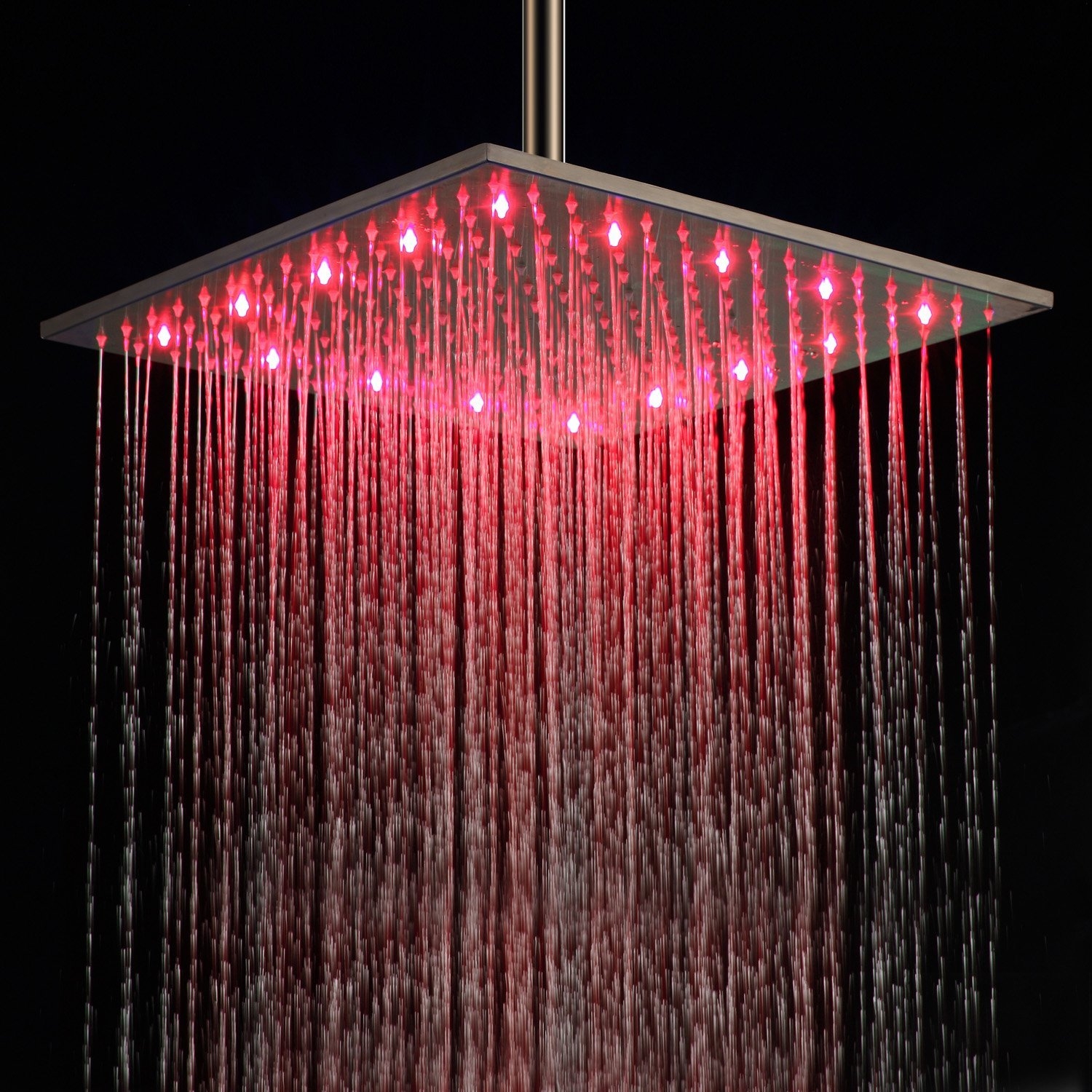 Modern 16 Inch LED Square Stainless Steel Rain Showerhead in Brushed Nickel