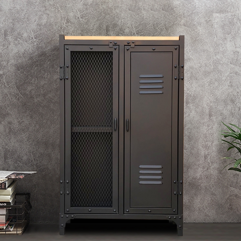 

Industrial Loft Black Accent Cabinet with Doors&Shelf Buffet Cabinet with Storage