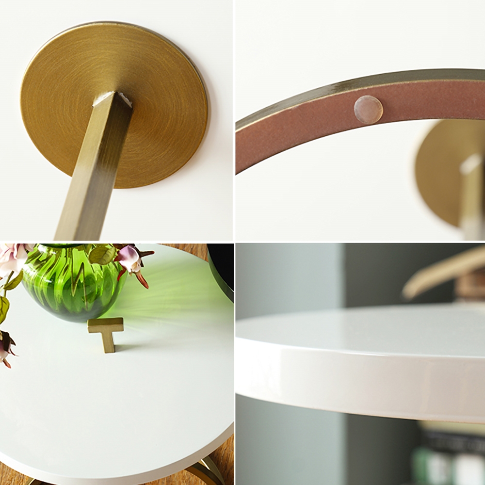 Round Black Small End Table in Gold Metal Portable