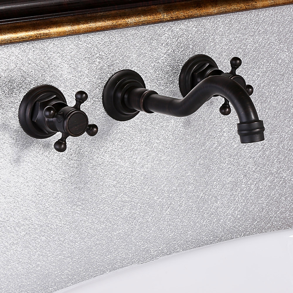 Chester Classic Wall Mount Antique Black Bathroom Sink Faucet Double