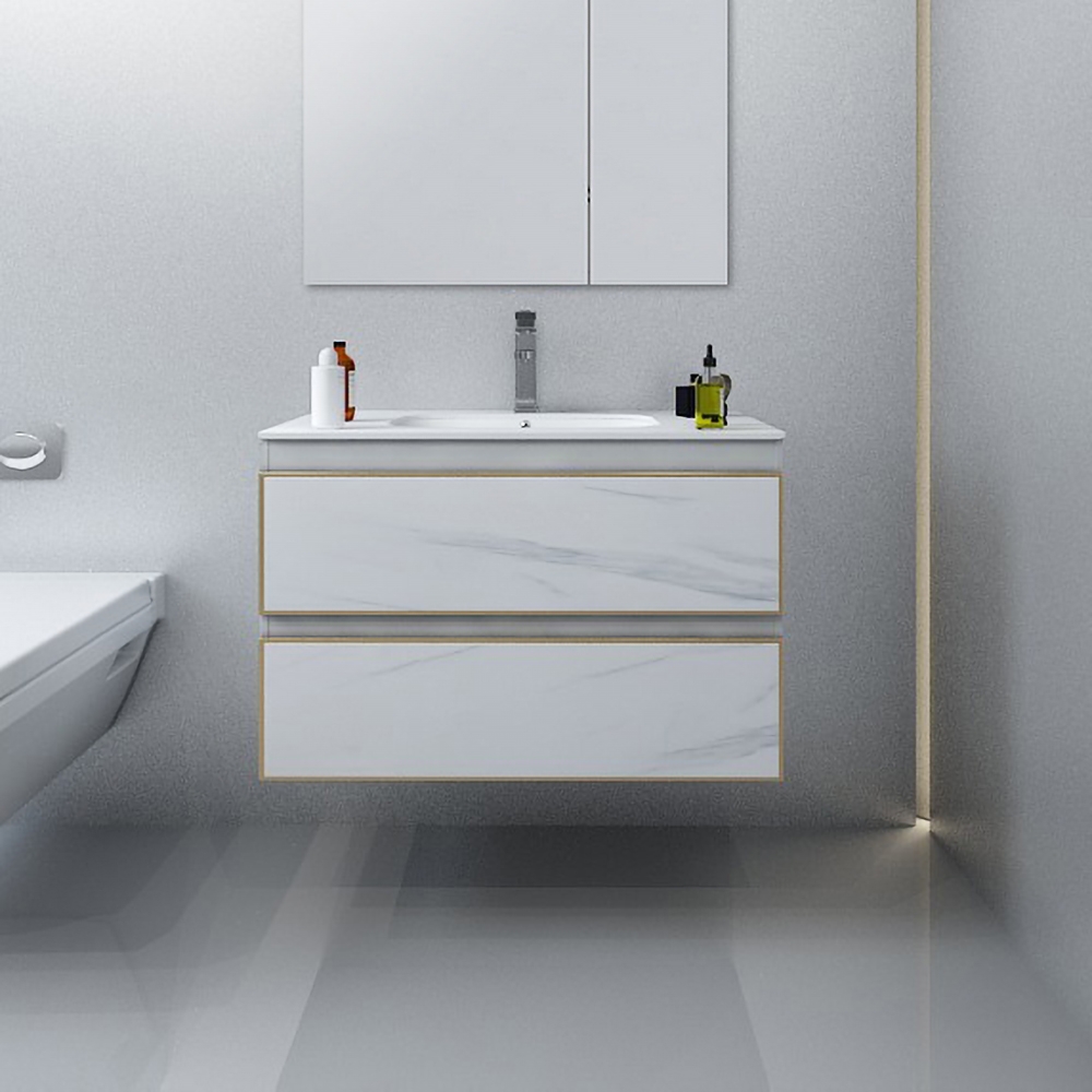 

32" Modern White Bathroom Vanity Floating Vanity with Ceramic Sink and 2 Drawers