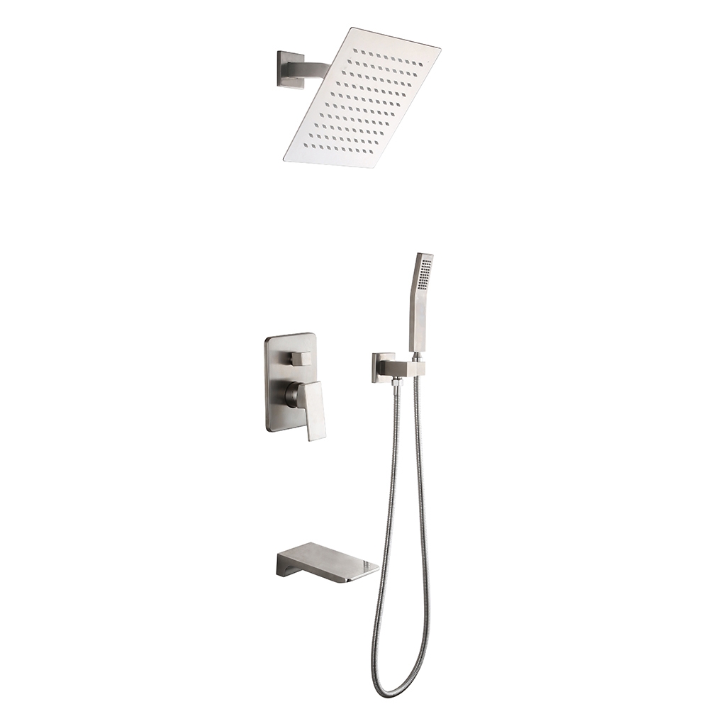 Solid Brass Wall Mount Rainshower Hand Shower & Tub Spout Shower Set in Brushed Nickel