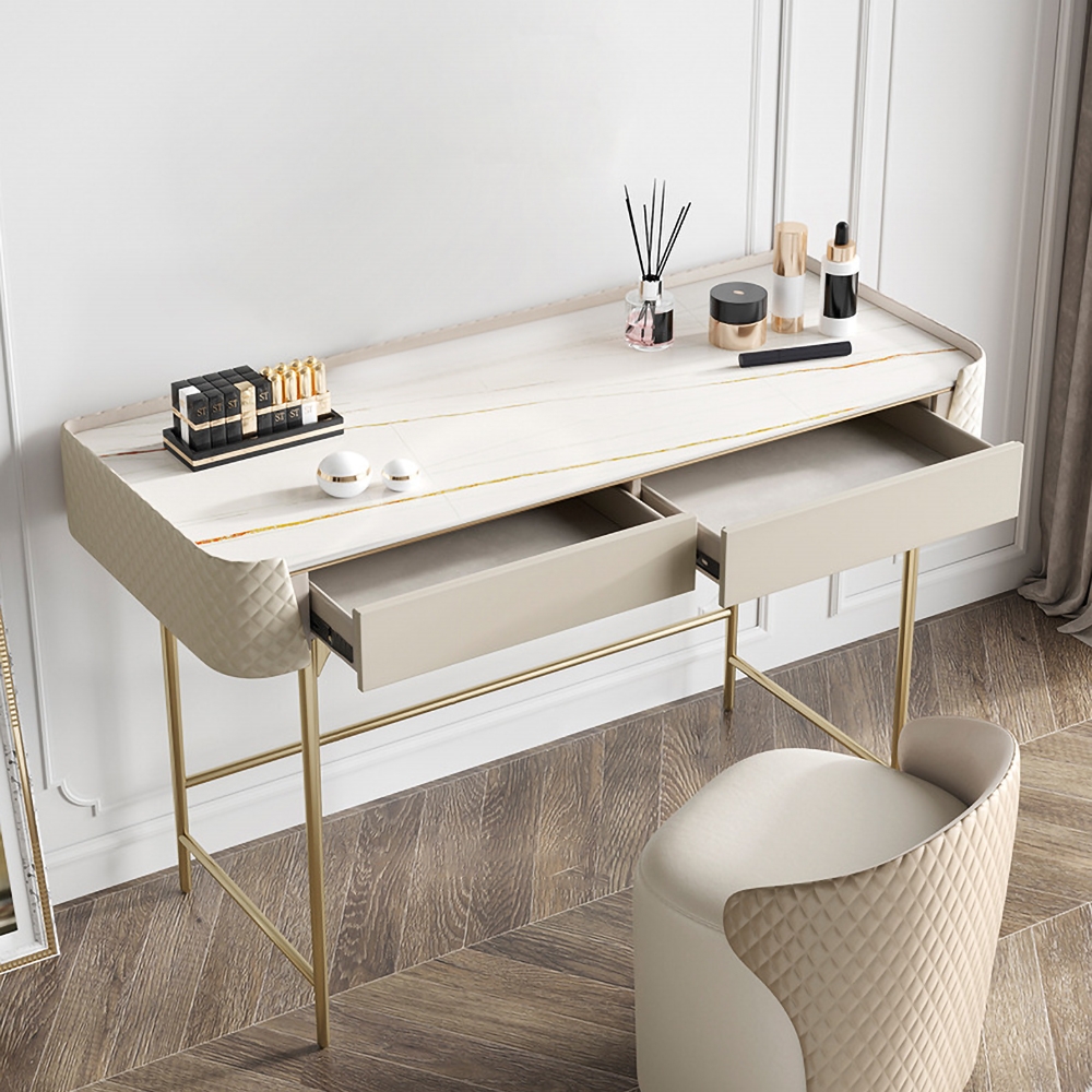 47.2" Off White Makeup Vanity Sintered Stone Top Makeup Table Faux