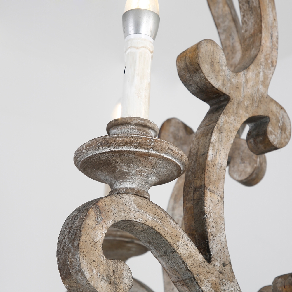 Cottage Style - Lámpara de araña de candelabro (madera marrón envejecida, 5 luces, brazos y dosel de óxido)