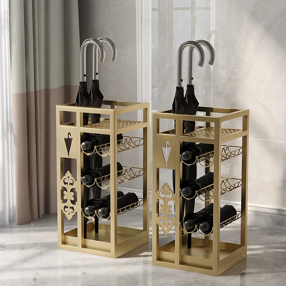 

Luxury Entryway Golden Metal Umbrella Stand for Long & Folding Umbrellas