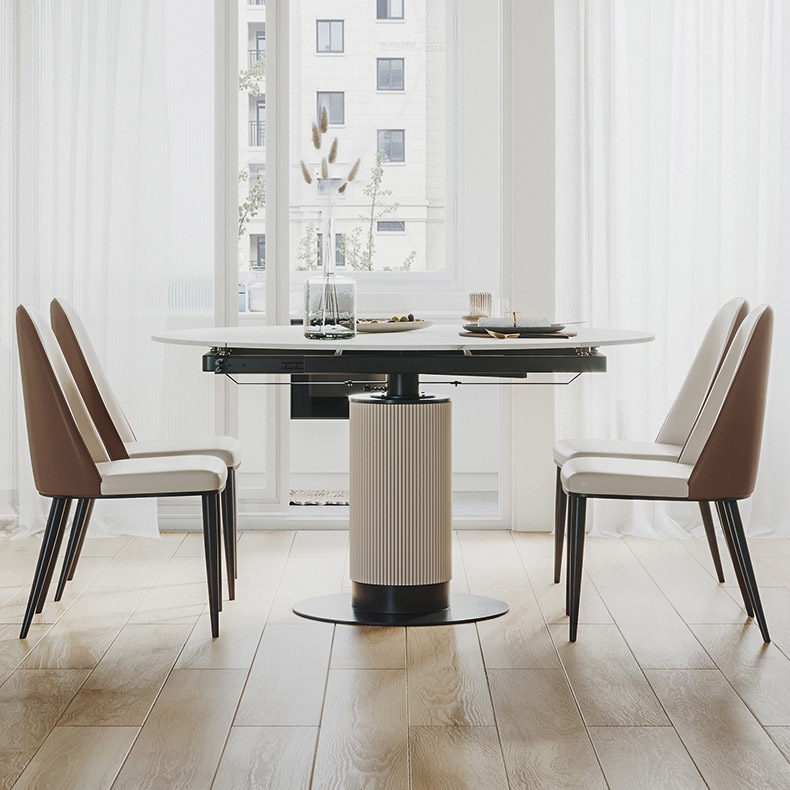 Modern Leaf Extendable Stone Dining Table Carbon Steel Base