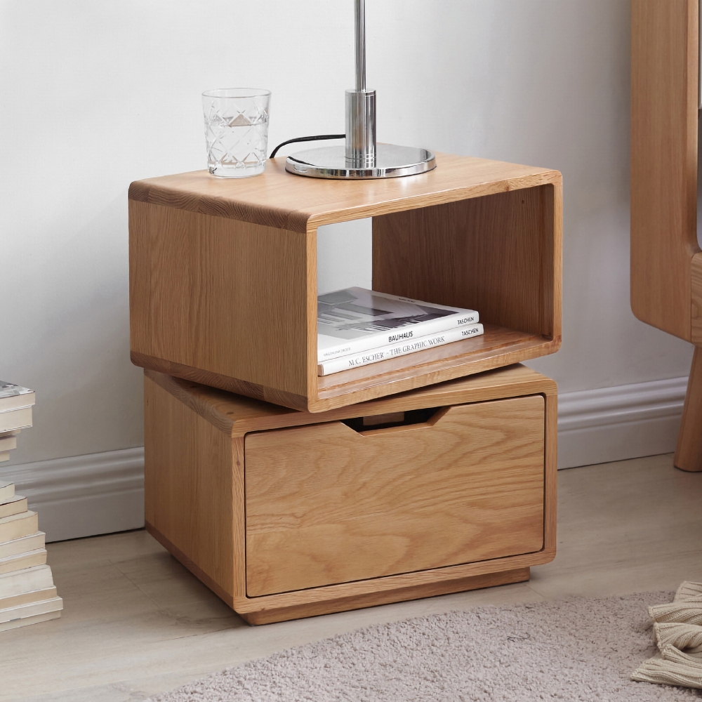 Modern End Table with Drawer & Shelf Wooden Side Table