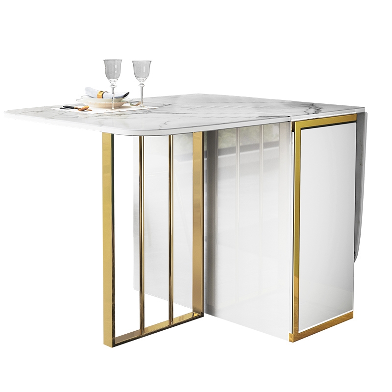 Functional Folding White Dining Table 63" with Storage Gold Frame