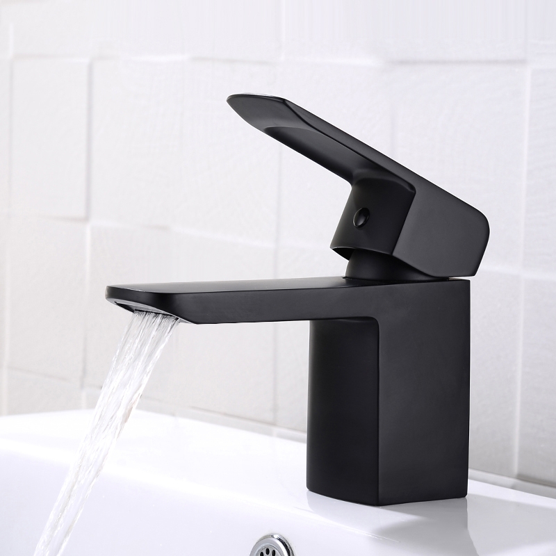 

Stylish Minimalist Single Hole 1-Handle Waterfall Bathroom Sink Faucet in Matte Black