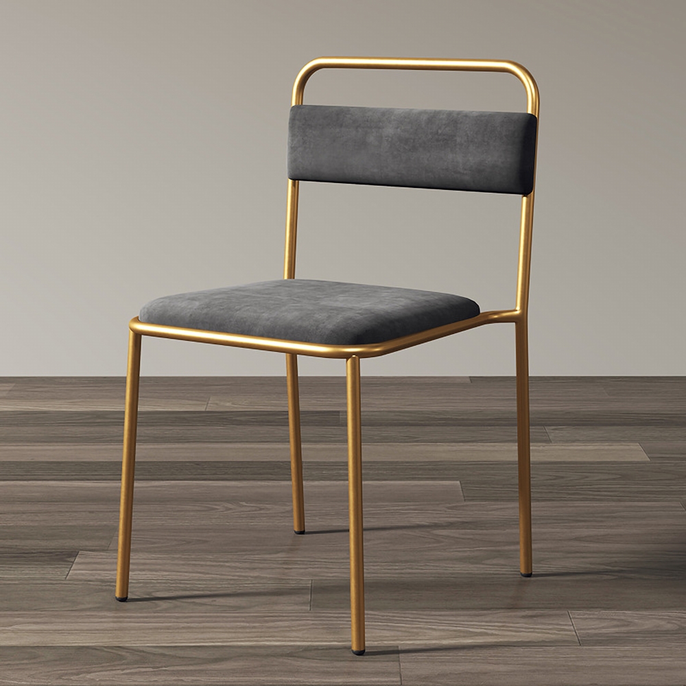 Modern Gray Upholstered Dining Chair Armless Dinging Chair Set of 2 in Gold