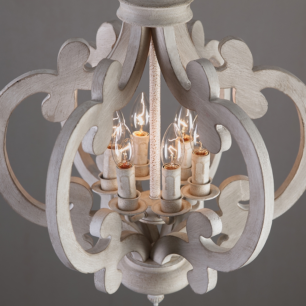 Vintage Weathered Wood & Iron 6-Light Candle-Style Chandelier in Distressed White