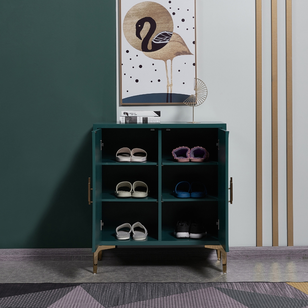800mm Modern Green Shoe Cabinet Rectangle Shoe Storage with Doors and Shelves