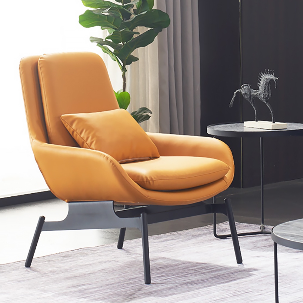 

Orange Accent Chair Leather Upholstered Chair Gold Modern Chair