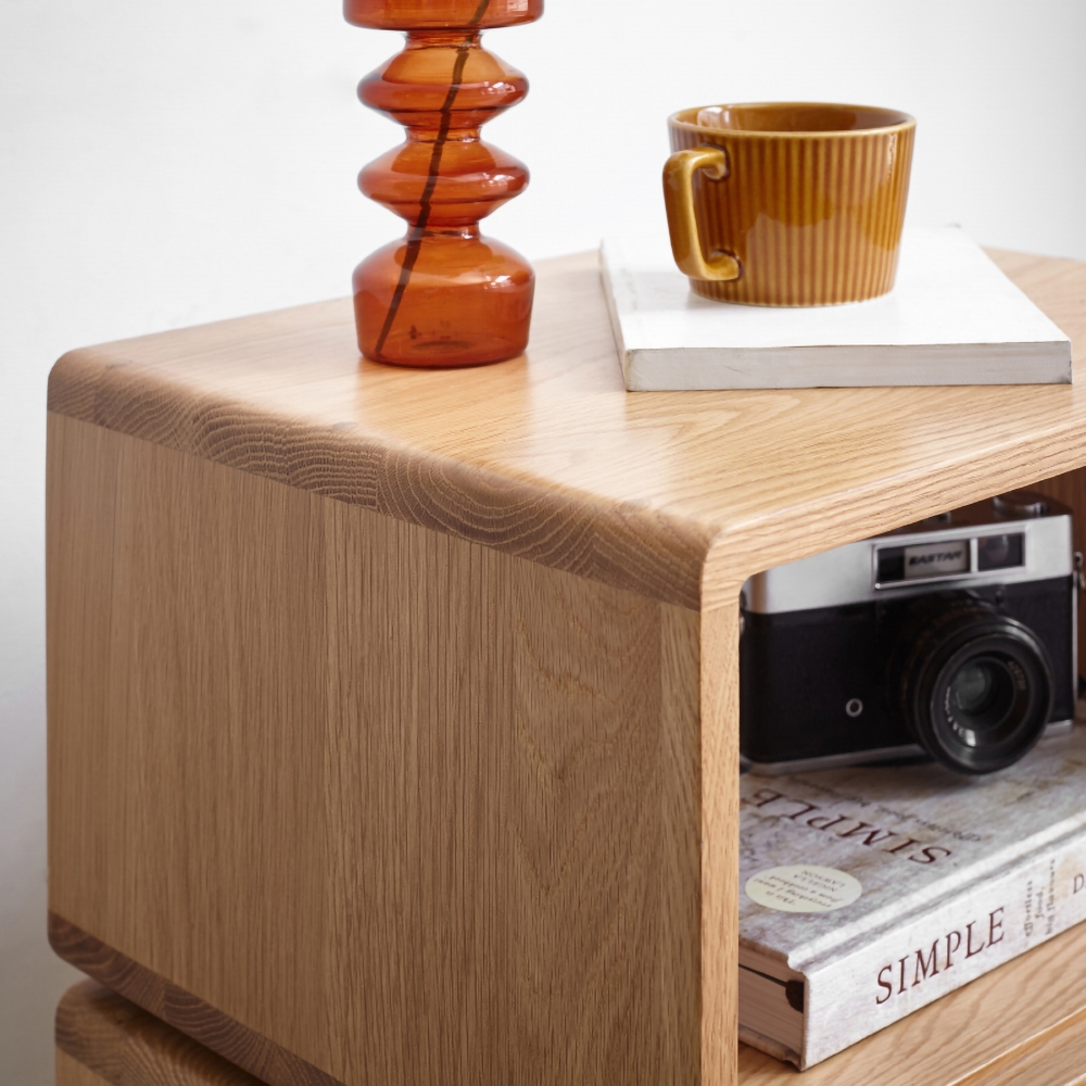 Modern End Table with Drawer & Shelf Wooden Side Table