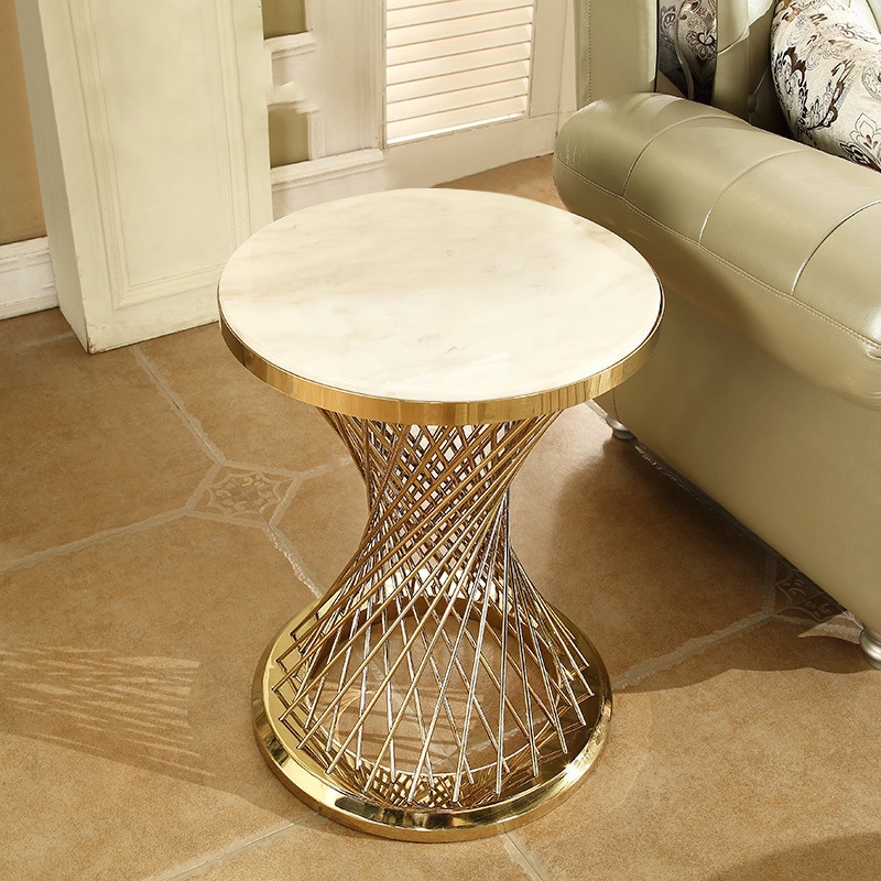 Modern Round Faux Marble End Table Spiral Shaped Side Table Stainless   56ee1748507f47aebb3e76d0c56656b1 