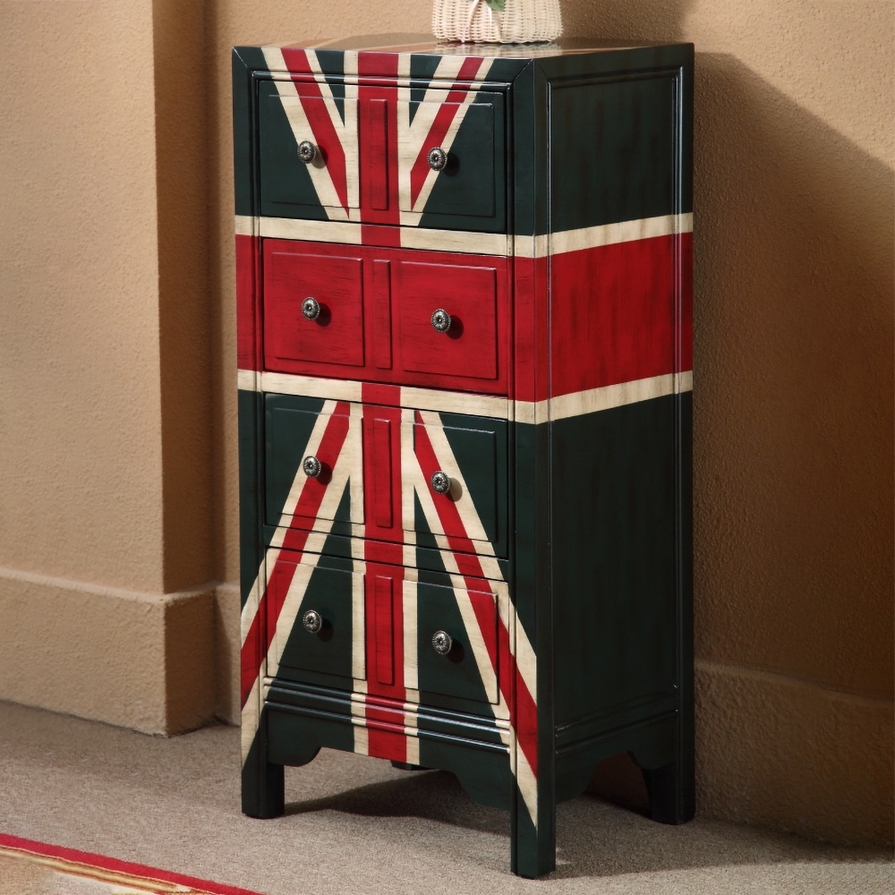 Vintage Tall Cabinet Distressed Accent Chest with 4 Drawers Black & Red