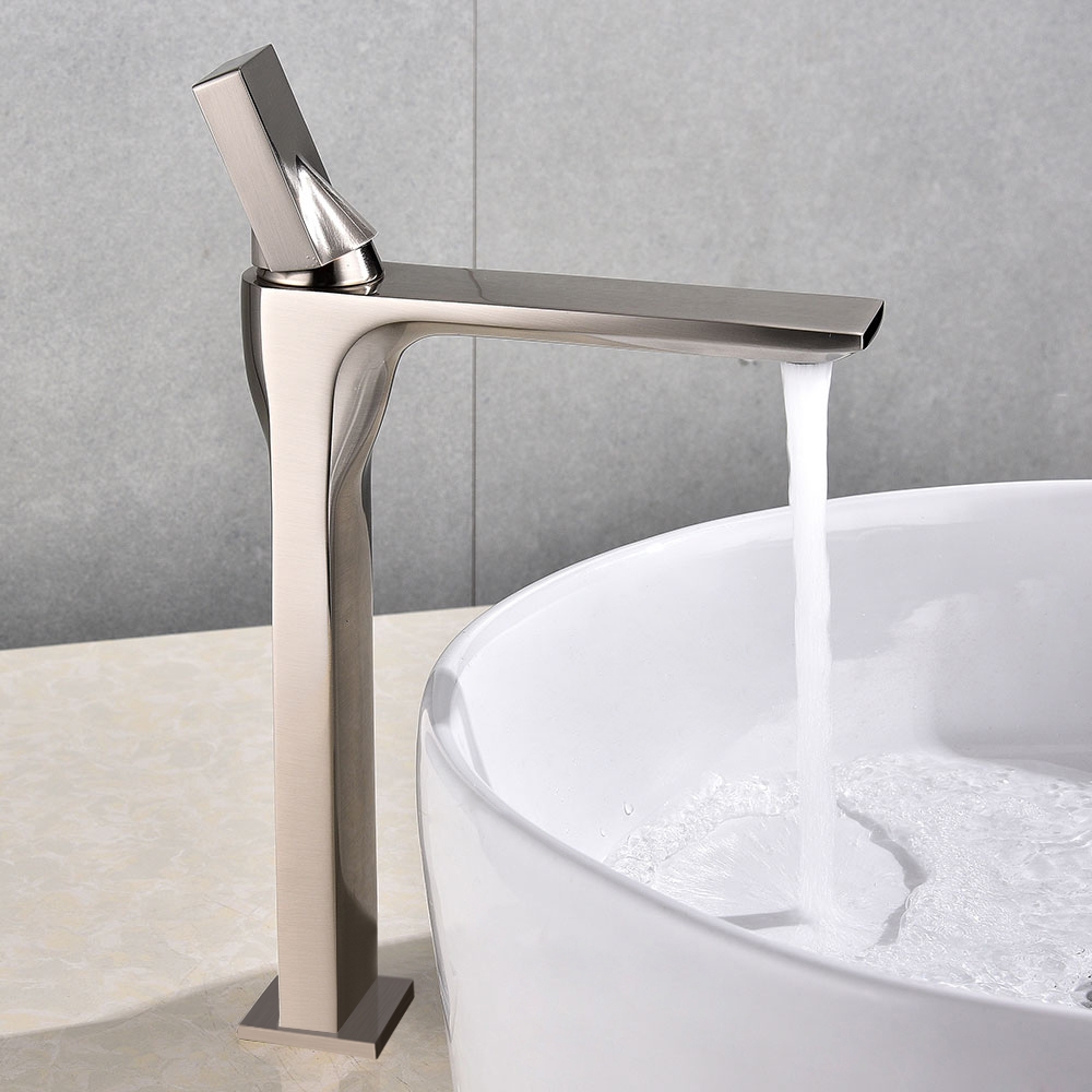 

Utop Modern Innovative Design Single Hole 1-Handle Bathroom Vessel Sink Faucet in Brushed Nickel Solid Brass