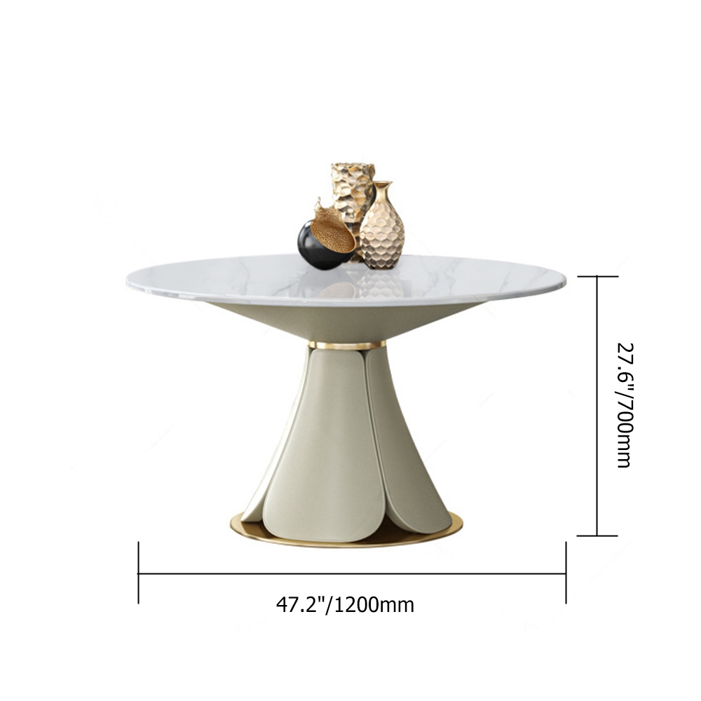 47.2" White Round Marble Dining Table with Stainless Steel Base with PU