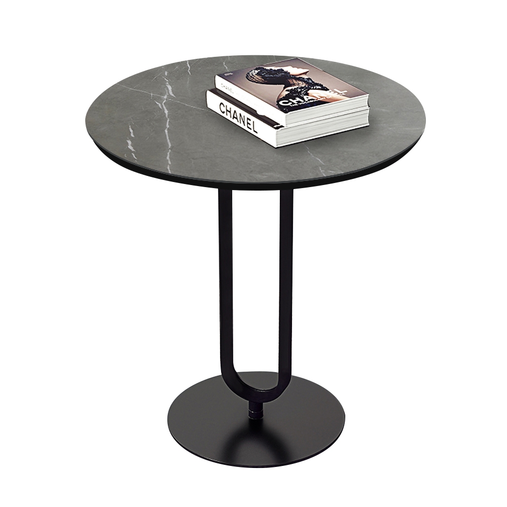 Modern Dark Gray Stone End Table Round Side Table Carbon Steel Base