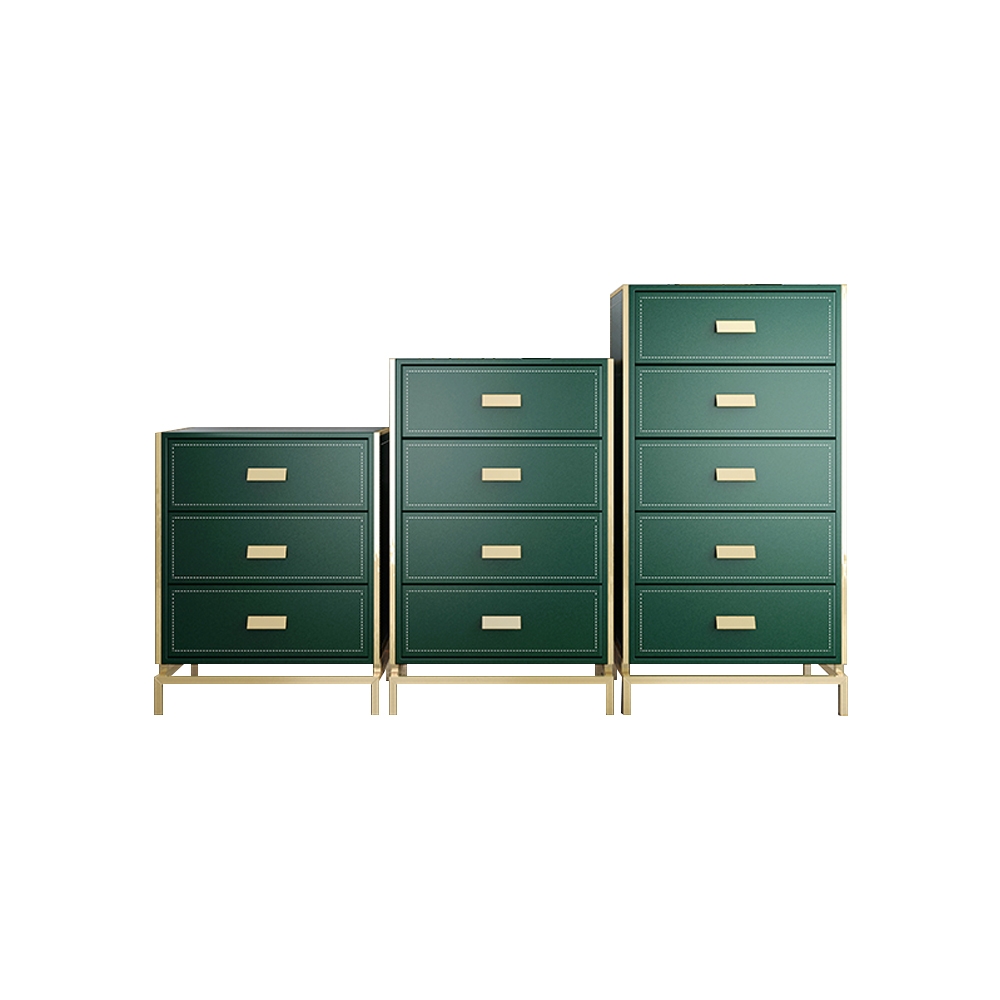 Modern Green Cabinet Leath Aire Chest of 5 Drawers Gold Finish in Large