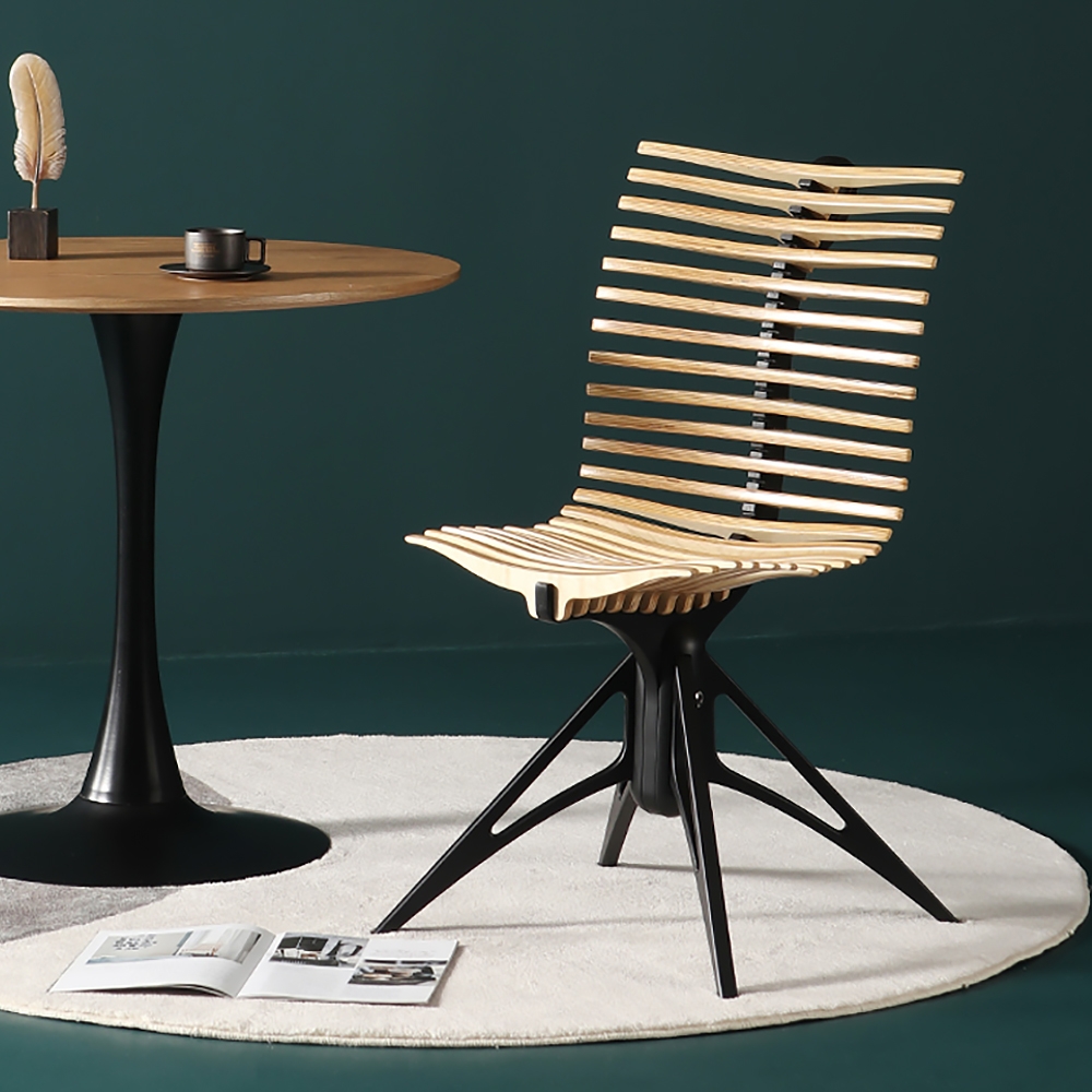 

Modern Chair Armless Wood Chair with Metal Legs Desk Chair with Wood Seat in Natural